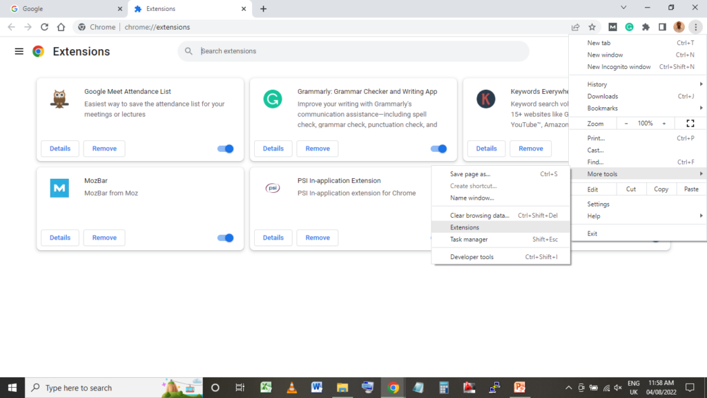 managing chrome extensions and removing and installing
