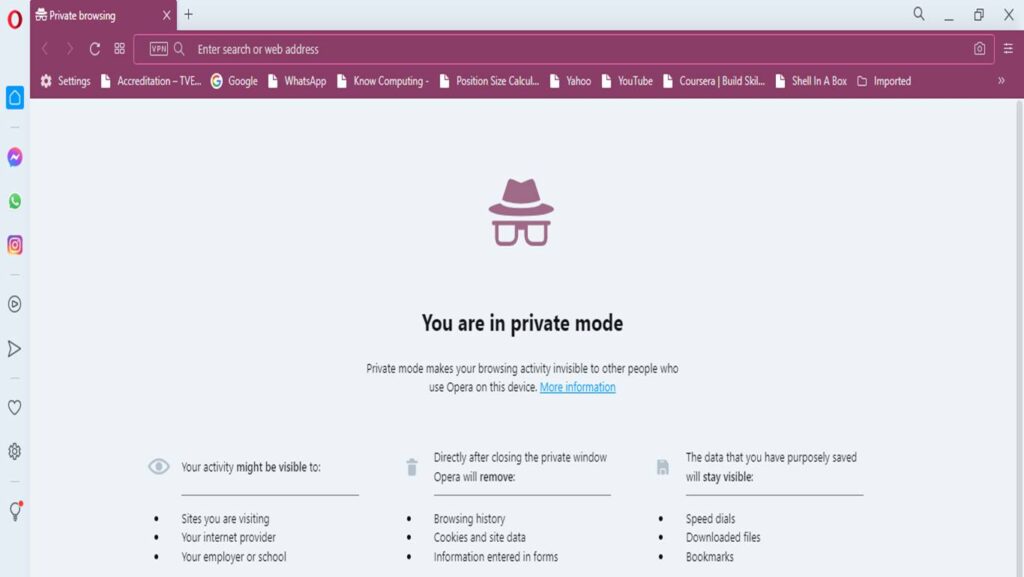opera browser private mode
