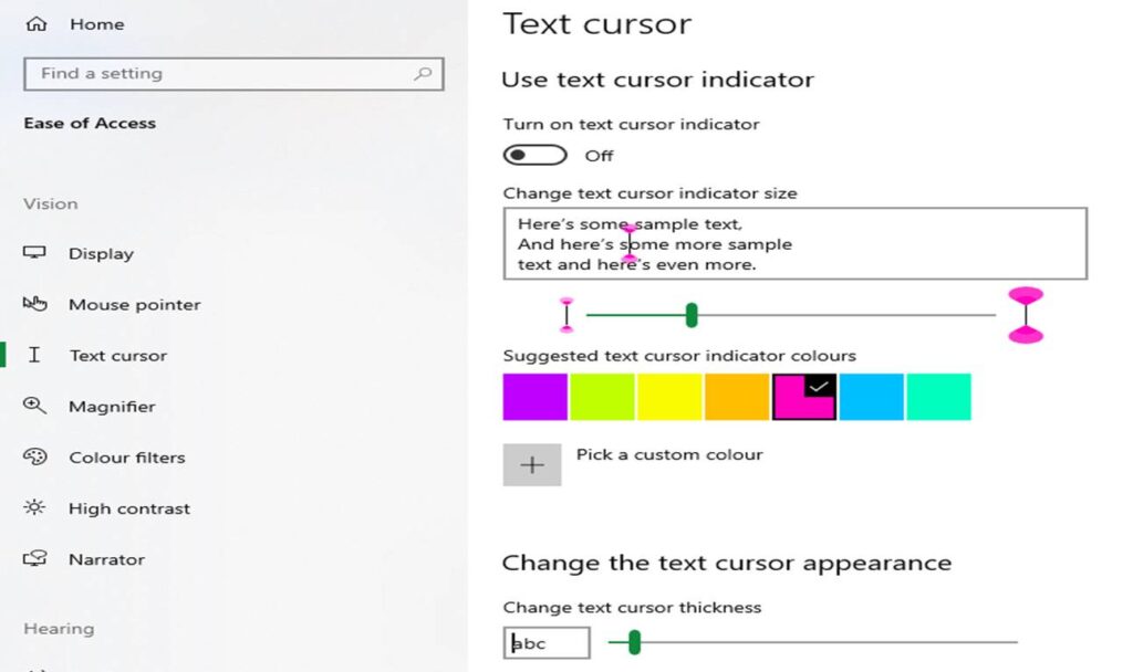 text cursor indicator ease tool, to change colour, indicator size and width